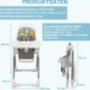 Babyhochstuhl Klappbar Hochstuhl Baby mit Liegefunktion 78 x 52,5 x 104 cm Grau