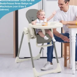 Babyhochstuhl Klappbar Hochstuhl Baby mit Liegefunktion 78 x 52,5 x 104 cm Grau