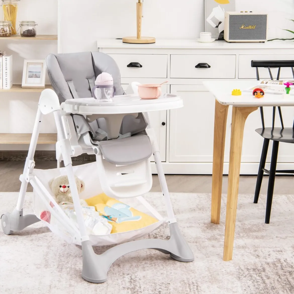 Baby Hochstuhl 5 stufige Rückenlehnenverstellung & 6 stufige Höhenverstellung Grau