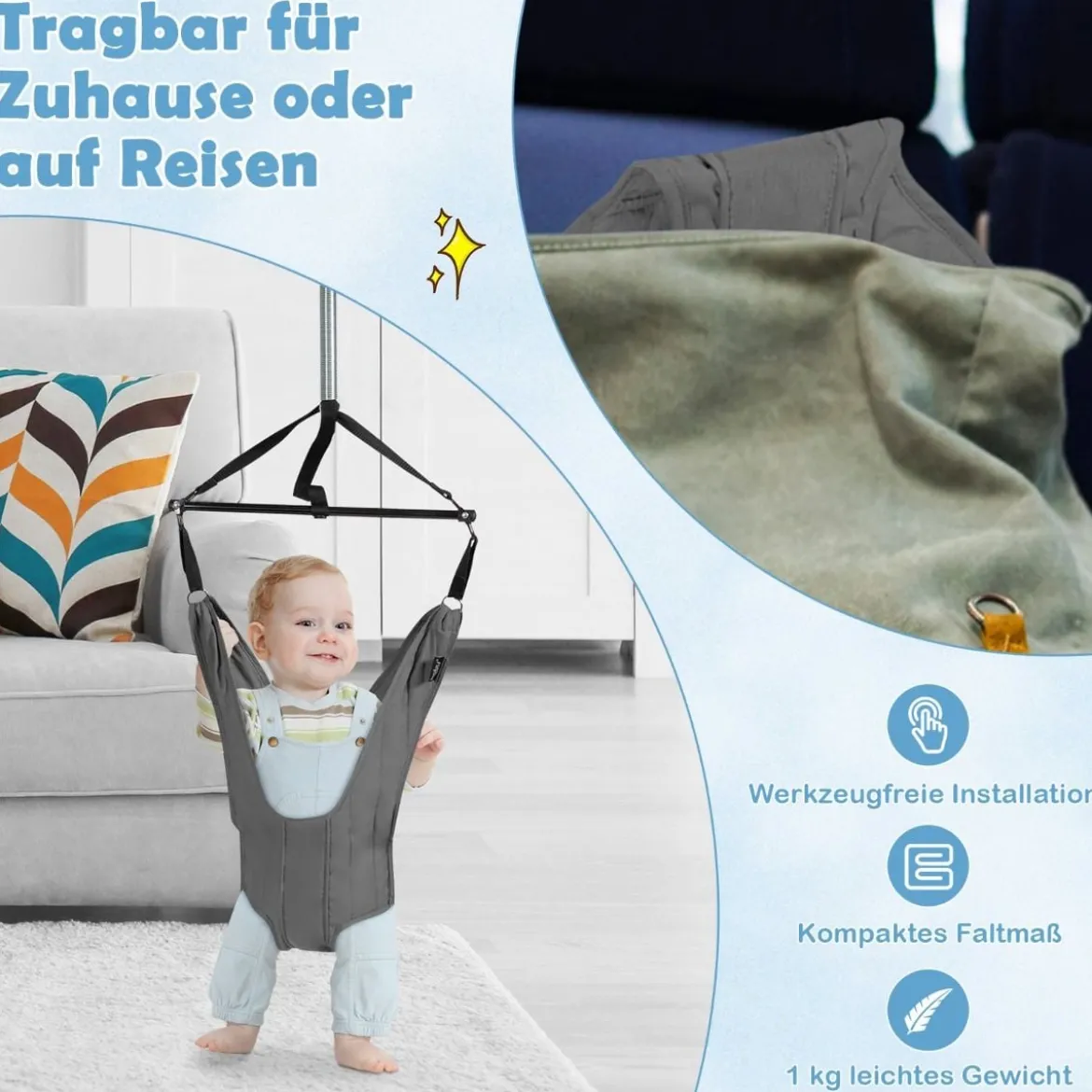 Baby Jumper Türhopser Babyschaukel Verstellbarer Baby-Hängeschaukelsitz Grau