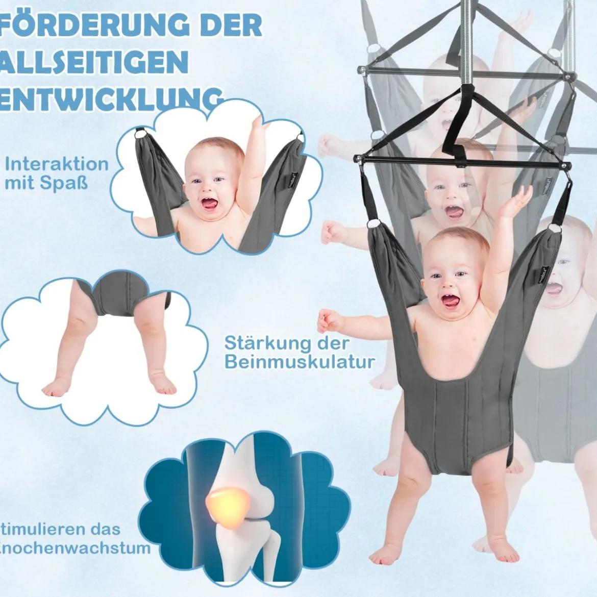 Baby Jumper Türhopser Babyschaukel Verstellbarer Baby-Hängeschaukelsitz Grau