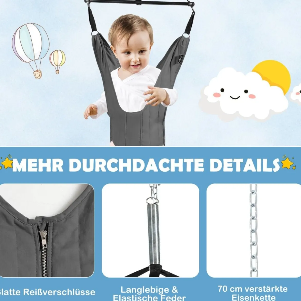 Baby Jumper Türhopser Babyschaukel Verstellbarer Baby-Hängeschaukelsitz Grau