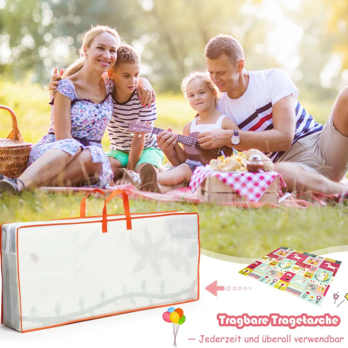 Baby Krabbeldecke Spielmatte faltbar Babymatte doppelseitig Spielteppich Rot