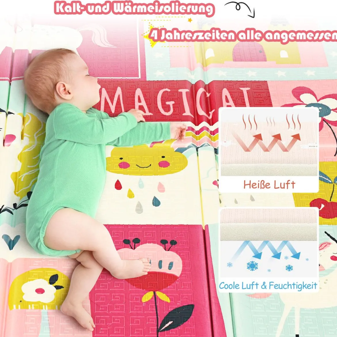 Baby Krabbeldecke Spielmatte faltbar Babymatte doppelseitig Spielteppich Rot