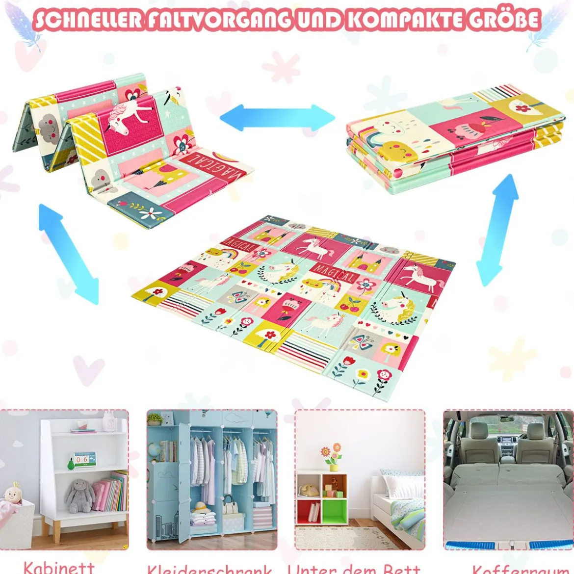 Baby Krabbeldecke Spielmatte faltbar Babymatte doppelseitig Spielteppich Rot