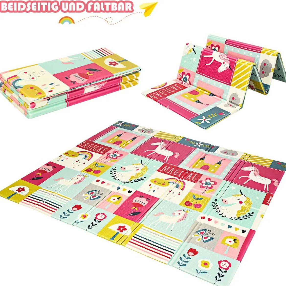 Baby Krabbeldecke Spielmatte faltbar Babymatte doppelseitig Spielteppich Rot