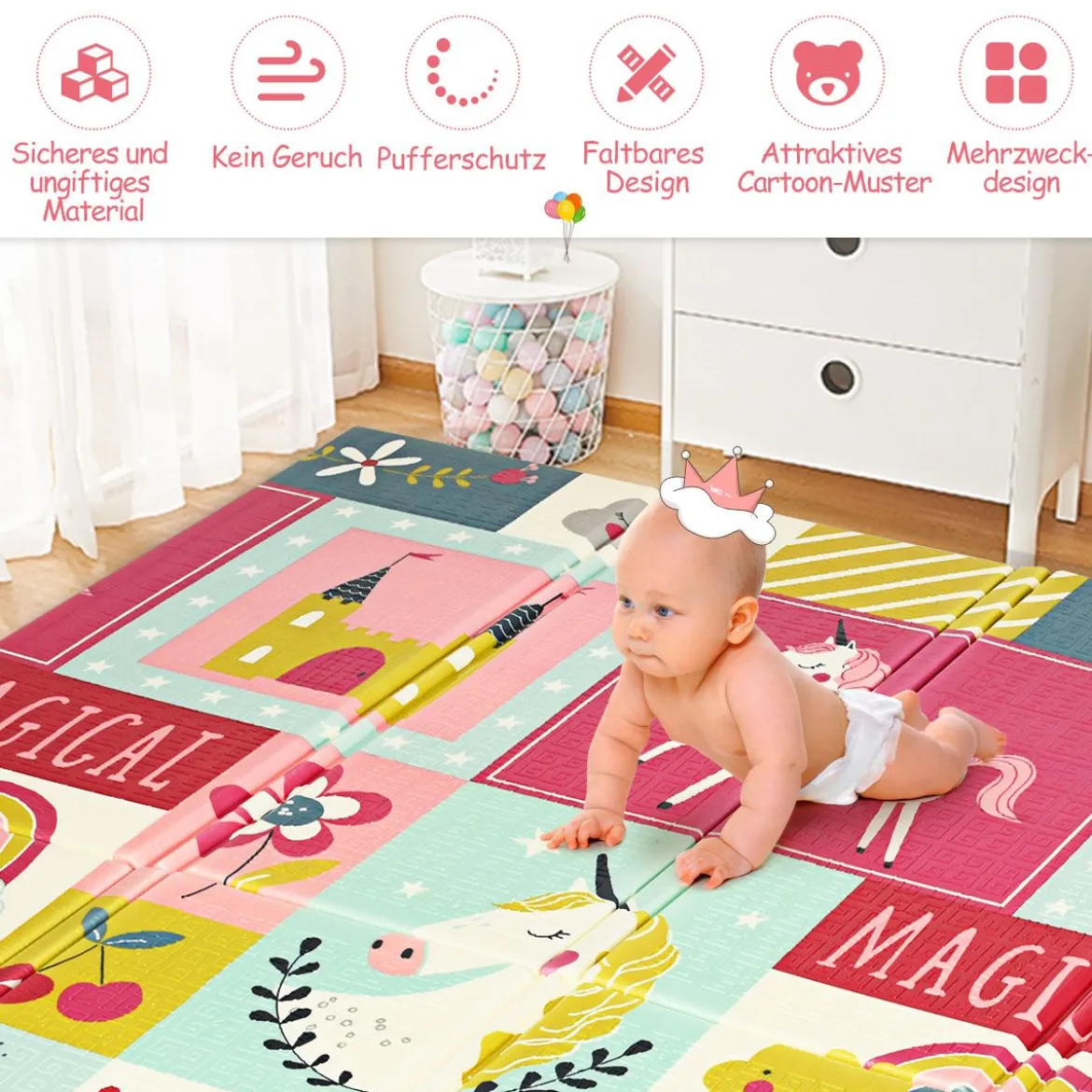 Baby Krabbeldecke Spielmatte faltbar Babymatte doppelseitig Spielteppich Rot
