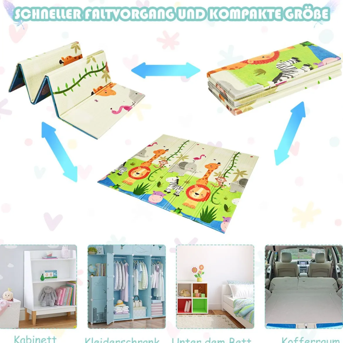 Baby Krabbeldecke Spielmatte faltbar Babymatte doppelseitig Spielteppich Grün