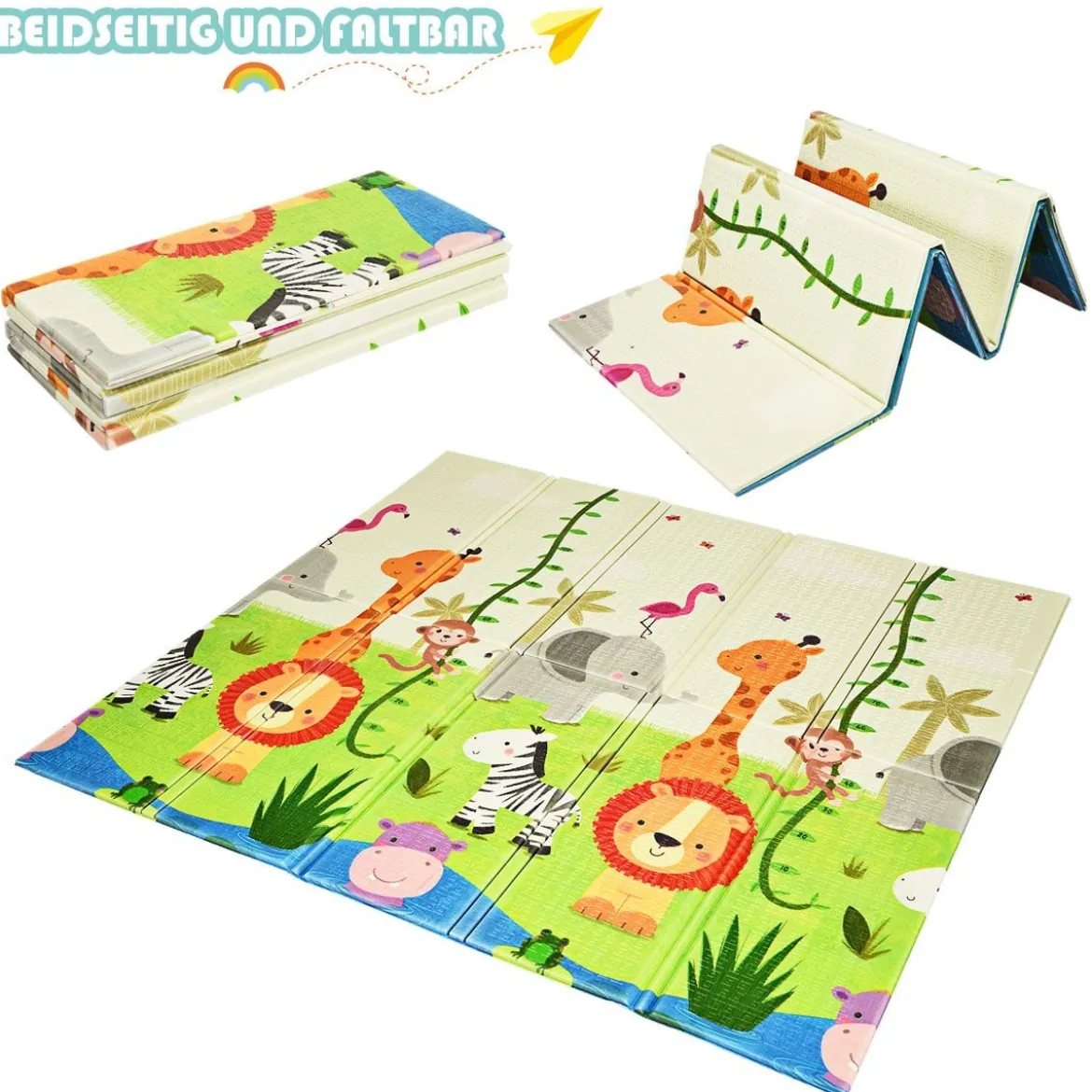 Baby Krabbeldecke Spielmatte faltbar Babymatte doppelseitig Spielteppich Grün