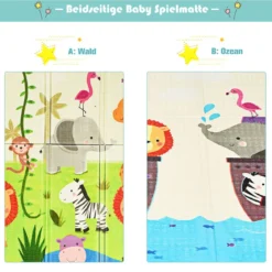 Baby Krabbeldecke Spielmatte faltbar Babymatte doppelseitig Spielteppich Grün