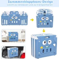 Baby Laufgitter aus Kunststoff mit Tür & Spielzeugboard für Kinder von 3 M. bis 6 J. Blau