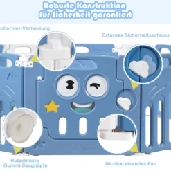 Baby Laufgitter aus Kunststoff mit Tür & Spielzeugboard für Kinder von 3 M. bis 6 J. Blau