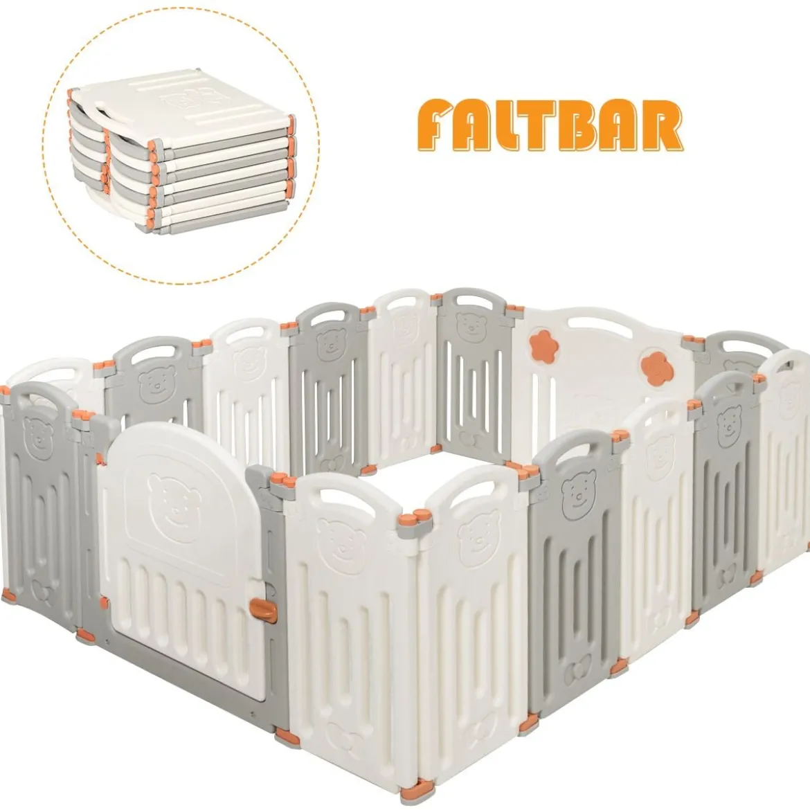 Baby Laufgitter 16 Paneele Laufstall Absperrgitter mit Tür