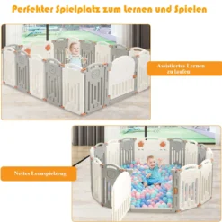 Baby Laufgitter 16 Paneele Laufstall Absperrgitter mit Tür