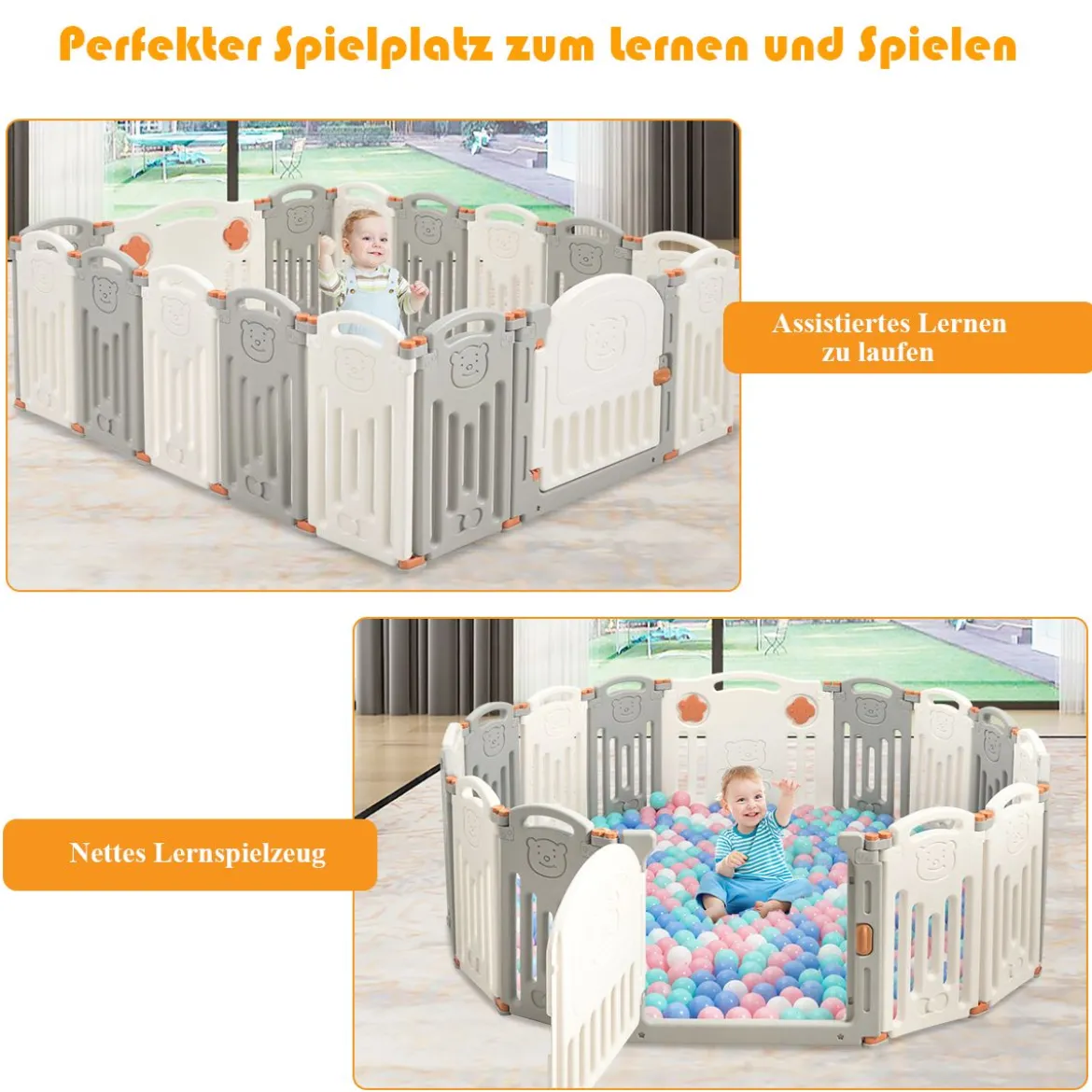Baby Laufgitter 16 Paneele Laufstall Absperrgitter mit Tür