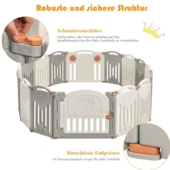 Baby Laufgitter 16 Paneele Laufstall Absperrgitter mit Tür