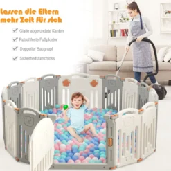 Baby Laufgitter 16 Paneele Laufstall Absperrgitter mit Tür