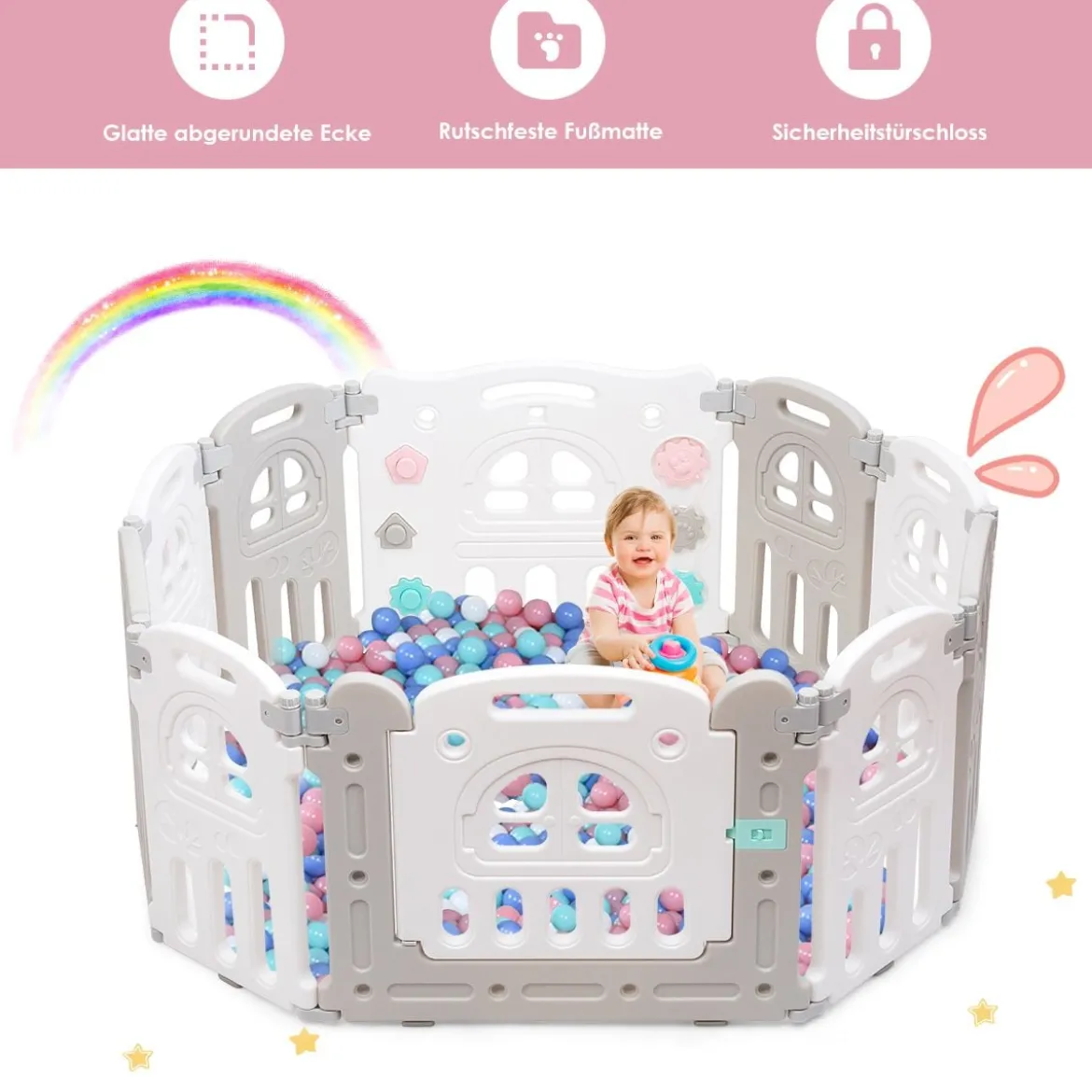 Baby-Laufgitter 10 Panele Laufstall Absperrgitter Faltbares Aktivitätszentrum für Babys