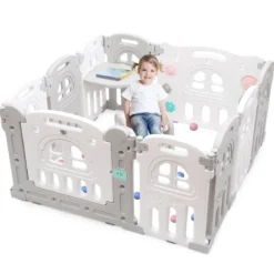 Baby-Laufgitter 10 Panele Laufstall Absperrgitter Faltbares Aktivitätszentrum für Babys
