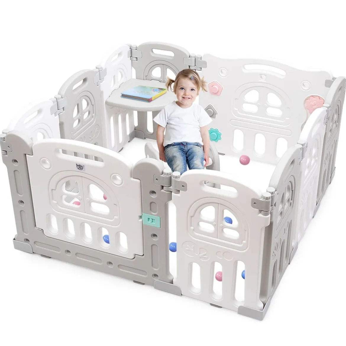 Baby-Laufgitter 10 Panele Laufstall Absperrgitter Faltbares Aktivitätszentrum für Babys