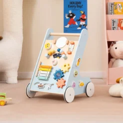 Baby Lauflernhilfe zum Schieben & Ziehen Holz Lauflernwagen Laufspielzeug mit Rädern Blau