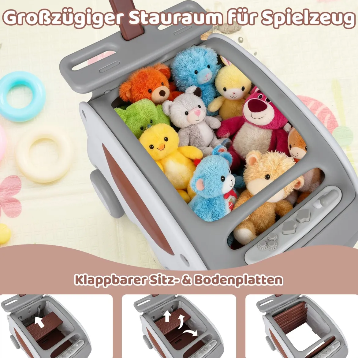 Baby Lauflernwagen 2-in-1 Lauflernhilfe mit Rädern klappbarer Sitz & Sicherheitsgurt baby walker Grau