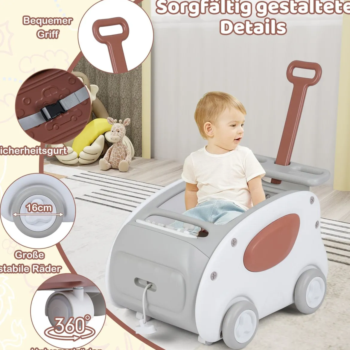Baby Lauflernwagen 2-in-1 Lauflernhilfe mit Rädern klappbarer Sitz & Sicherheitsgurt baby walker Grau