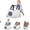 Baby Lauflernwagen mit Griff Zugseil Klappsitz Sicherheitsgurt Spielzeugkiste auf Rädern in Autoform
