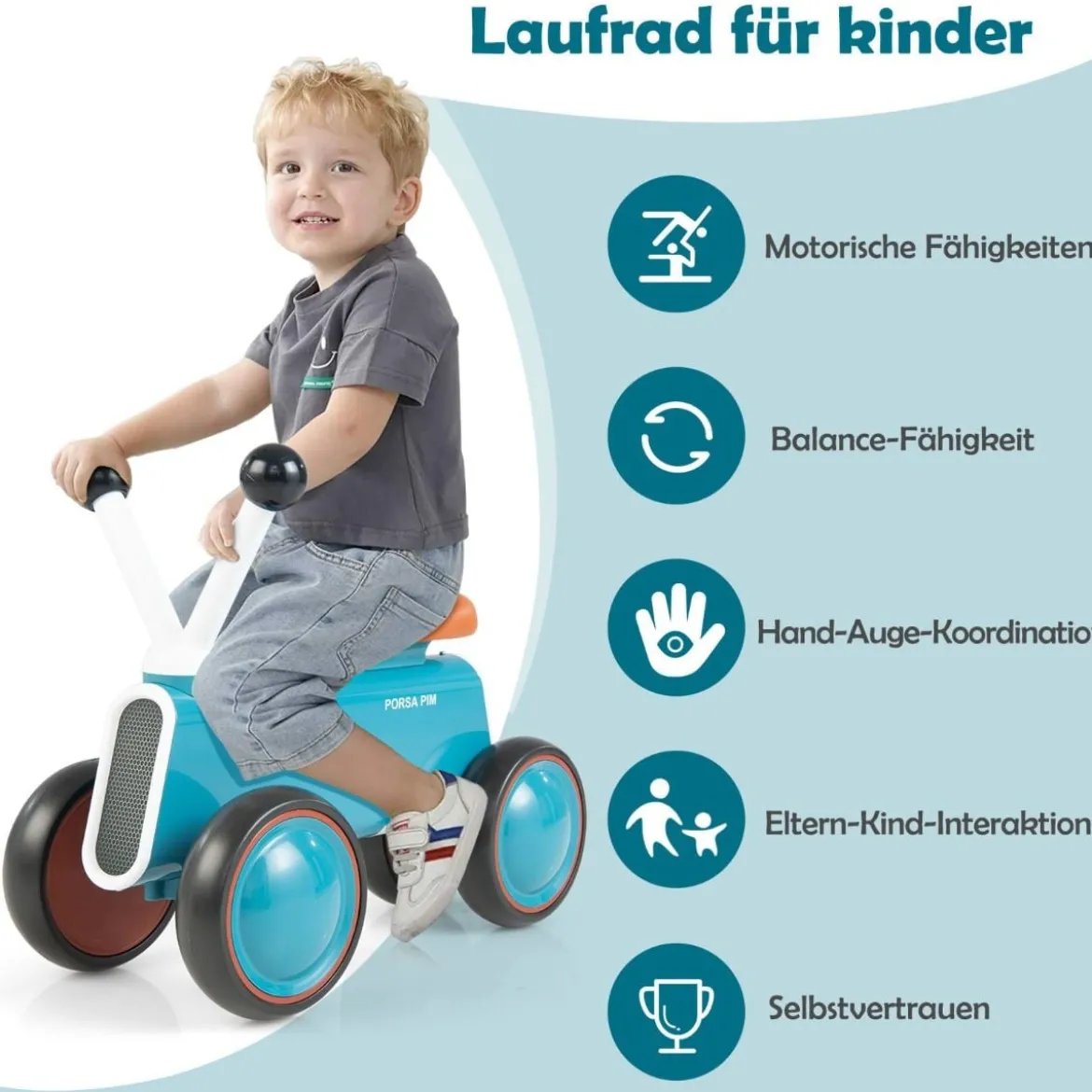Baby-Laufrad für Kinder Sicheres Fahrspielzeug Lauflernhilfe 48 x 24,5 x 37 cm Blau