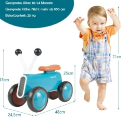 Baby-Laufrad für Kinder Sicheres Fahrspielzeug Lauflernhilfe 48 x 24,5 x 37 cm Blau