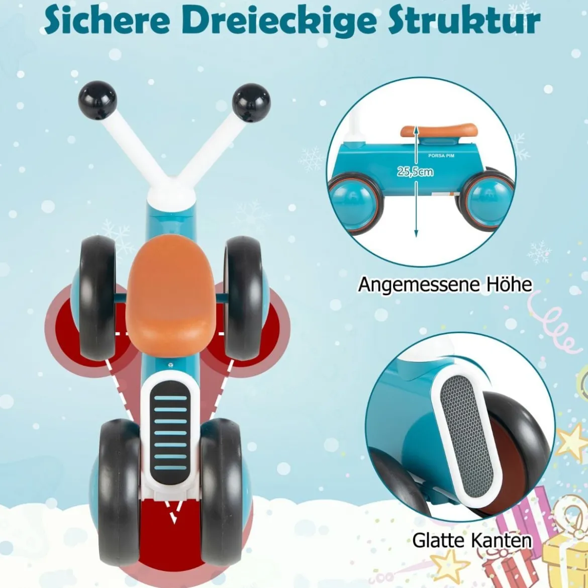 Baby-Laufrad für Kinder Sicheres Fahrspielzeug Lauflernhilfe 48 x 24,5 x 37 cm Blau