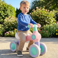 Baby Laufrad mit Verstellbarem Weichem Sitz & 4 Geräuschlose Räder ohne Pedale Rosa