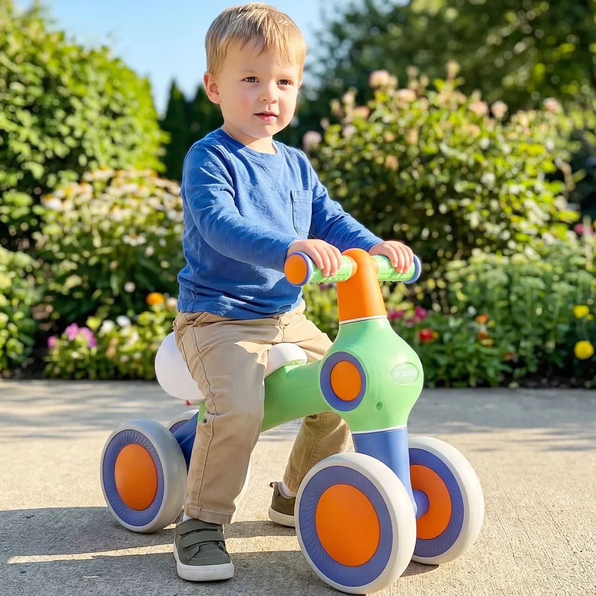 Baby Laufrad mit Verstellbarem Weichem Sitz & 4 Geräuschlose Räder ohne Pedale Grün
