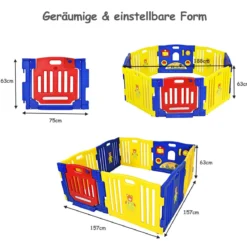 Baby-Laufstall für Kinder 8 Paneele Laufgitter Baby Laufstall mit Tür 188 x 63 cm Bunt