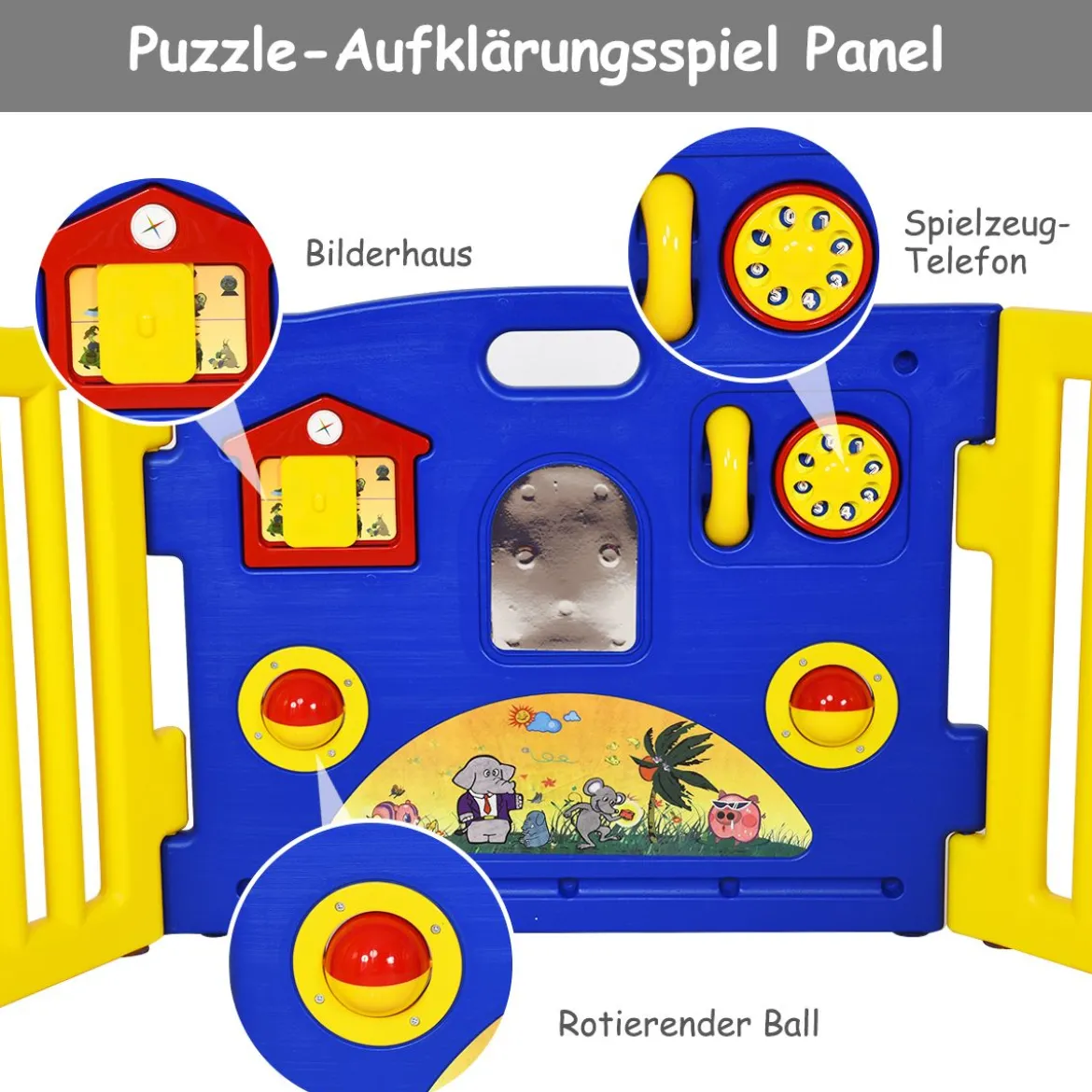 Baby-Laufstall für Kinder 8 Paneele Laufgitter Baby Laufstall mit Tür 188 x 63 cm Bunt