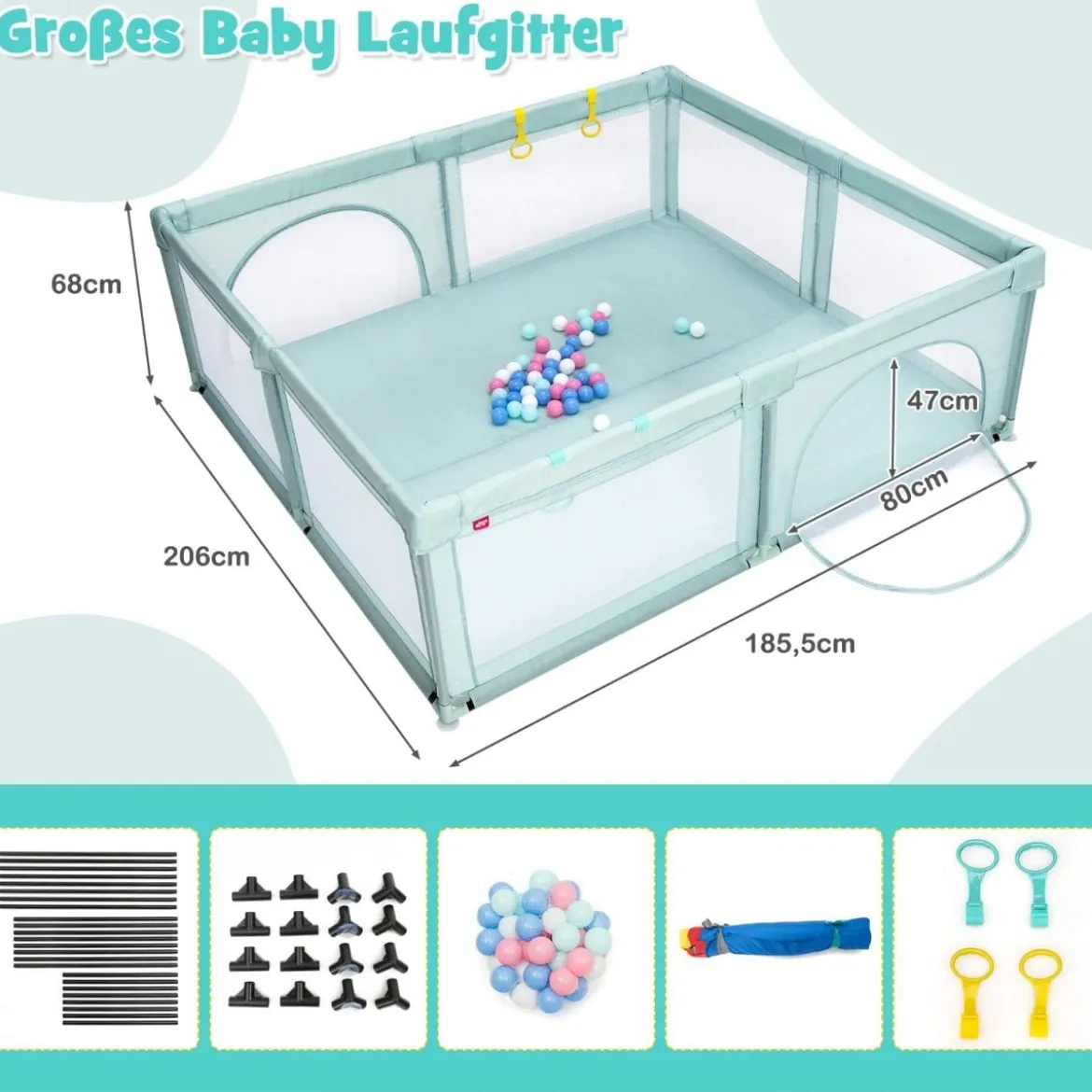 Baby-Laufstall für Kleinkinder mit 50 Spielbällen & Atmungsaktivem Netz Blau