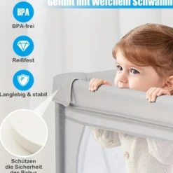 Baby Laufstall mit 50 Bällen & 2 Türen & Atmungsaktivem Netz & Reißverschluss Pinguine