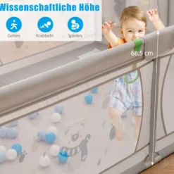 Baby Laufstall mit 50 Bällen & 2 Türen & Atmungsaktivem Netz & Reißverschluss Pinguine