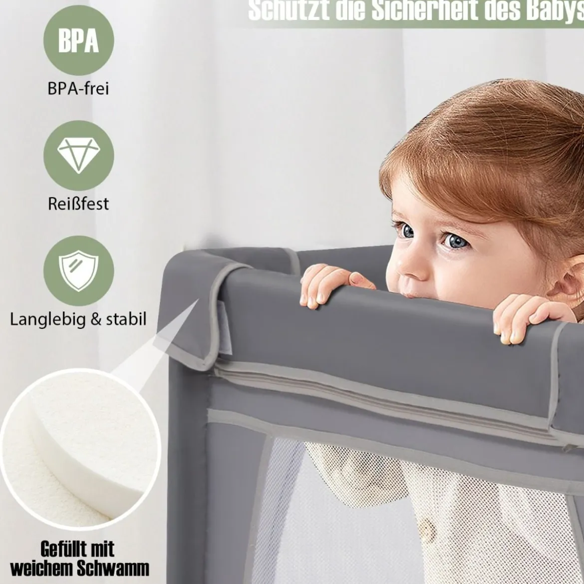 Baby Laufstall mit 50 Bällen & 2 Türen & Atmungsaktivem Netz Dunkelgrau