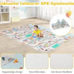 Baby Laufstall mit Matratze & 50 Spielbällen & 4 Zugringen & 4 Reißverschlusstür Dunkelgrau