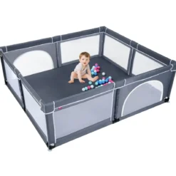 Baby Laufstall mit 50 Spielbällen Laufgitter mit Reißverschluss Dunkelgrau