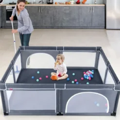 Baby Laufstall mit 50 Spielbällen Laufgitter mit Reißverschluss Dunkelgrau