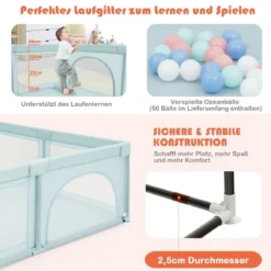 Baby Laufstall mit 50 Spielbällen Laufgitter mit Atmungsaktivem Netz Blau