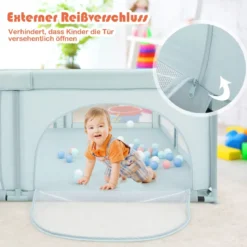 Baby Laufstall mit 50 Spielbällen Laufgitter mit Atmungsaktivem Netz Blau