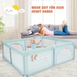 Baby Laufstall mit 50 Spielbällen Laufgitter mit Atmungsaktivem Netz Blau