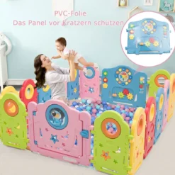 Baby-Laufstall mit 16 Teilen Sicheres Aktivitätszentrum Tragbarer HDPE-Laufstall Bunt