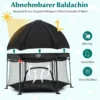 Baby-Laufstall Sechseckiger Faltbarer Laufstall mit Abnehmbarem Baldachin Schwarz