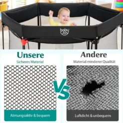 Baby-Laufstall Sechseckiger Faltbarer Laufstall mit Abnehmbarem Baldachin Schwarz