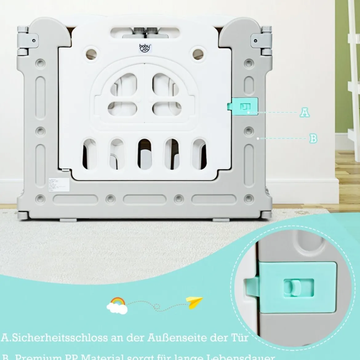 Baby-Laufstall 14 Teilen Klappbarer Kinder-Laufstall Aktivitätszentrum Laufstall mit Tisch und Bank