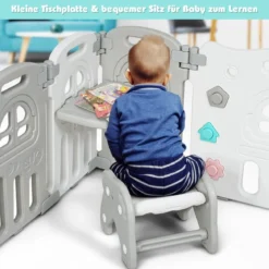 Baby-Laufstall 14 Teilen Klappbarer Kinder-Laufstall Aktivitätszentrum Laufstall mit Tisch und Bank